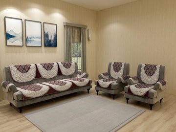 Nendle Luxurious Cotton Polka Dot Design 5 Seater Sofa Cover Set With Arms (Brown, 12 Pieces)